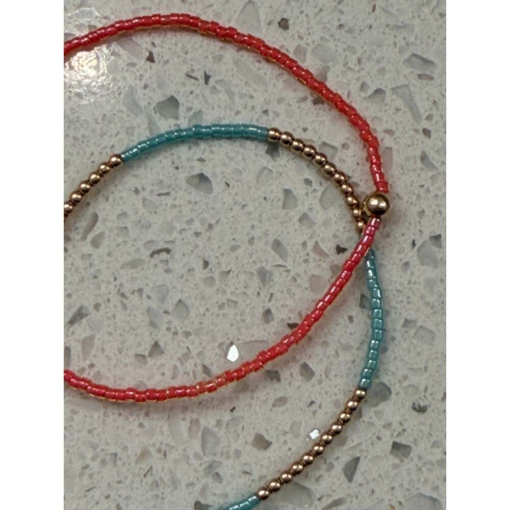enewton Gold Beaded Stretch Bracelets Pink Turquoise Set of 2 - Picture 2 of 3